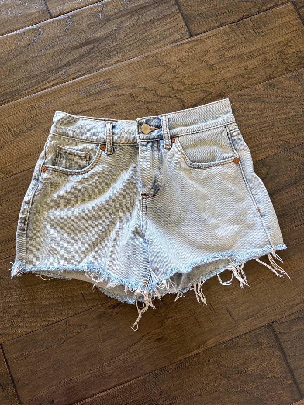 Blank NYC Light Blue Frayed Hem Denim Shorts